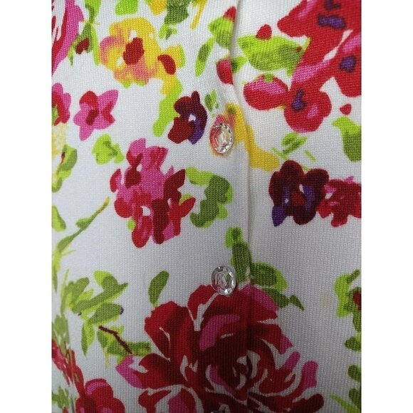 CHARTER Club White Red Flower Sequin Accent Button  round neck Cardigan Size PXL - Picture 5 of 11